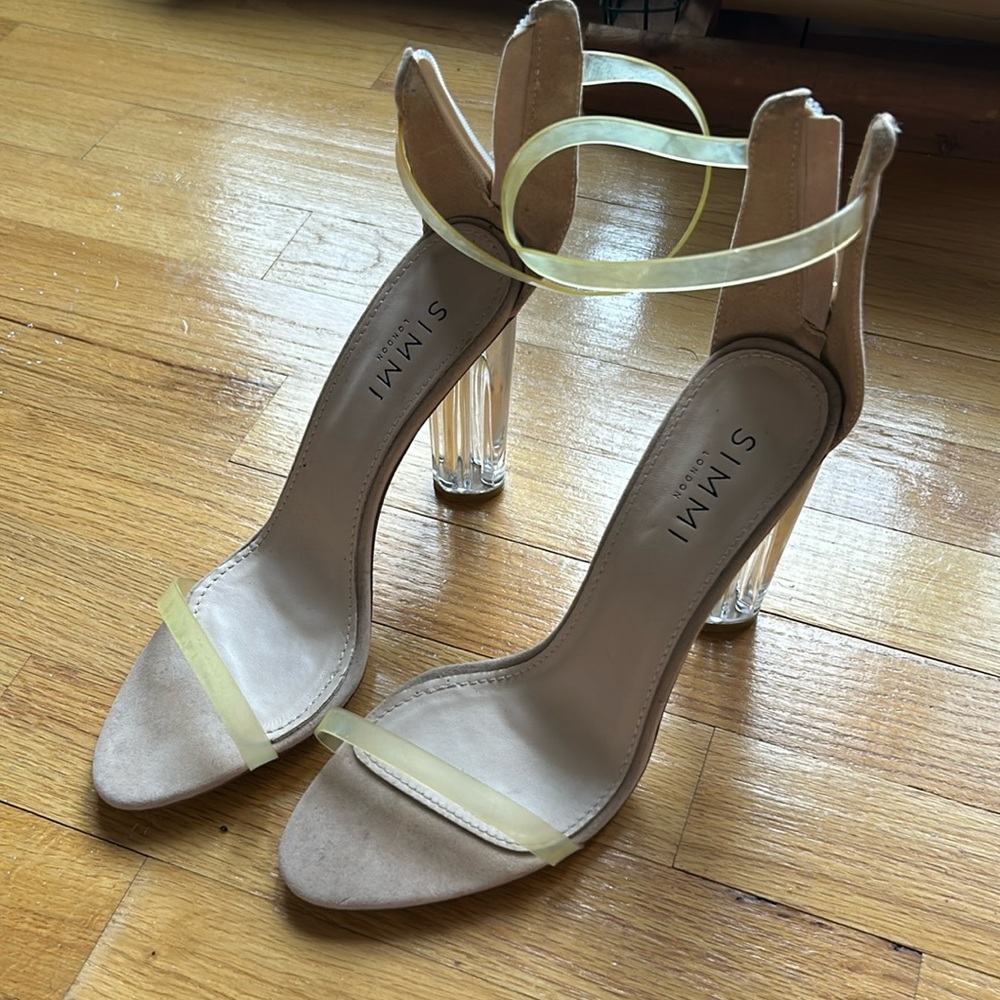 Simmi London Clear & Cream Fabric Heels - 9US